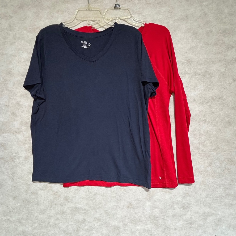 Time and Tru Navy Pima Cotton Tee & Danskin Now Red Active Top Bundle XXL 20